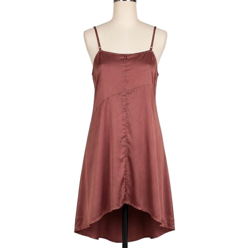 Satin Like Babydoll‎ Slip Dress Cowl Neck 12 Strappy, Button,Side Slit Rose Pink